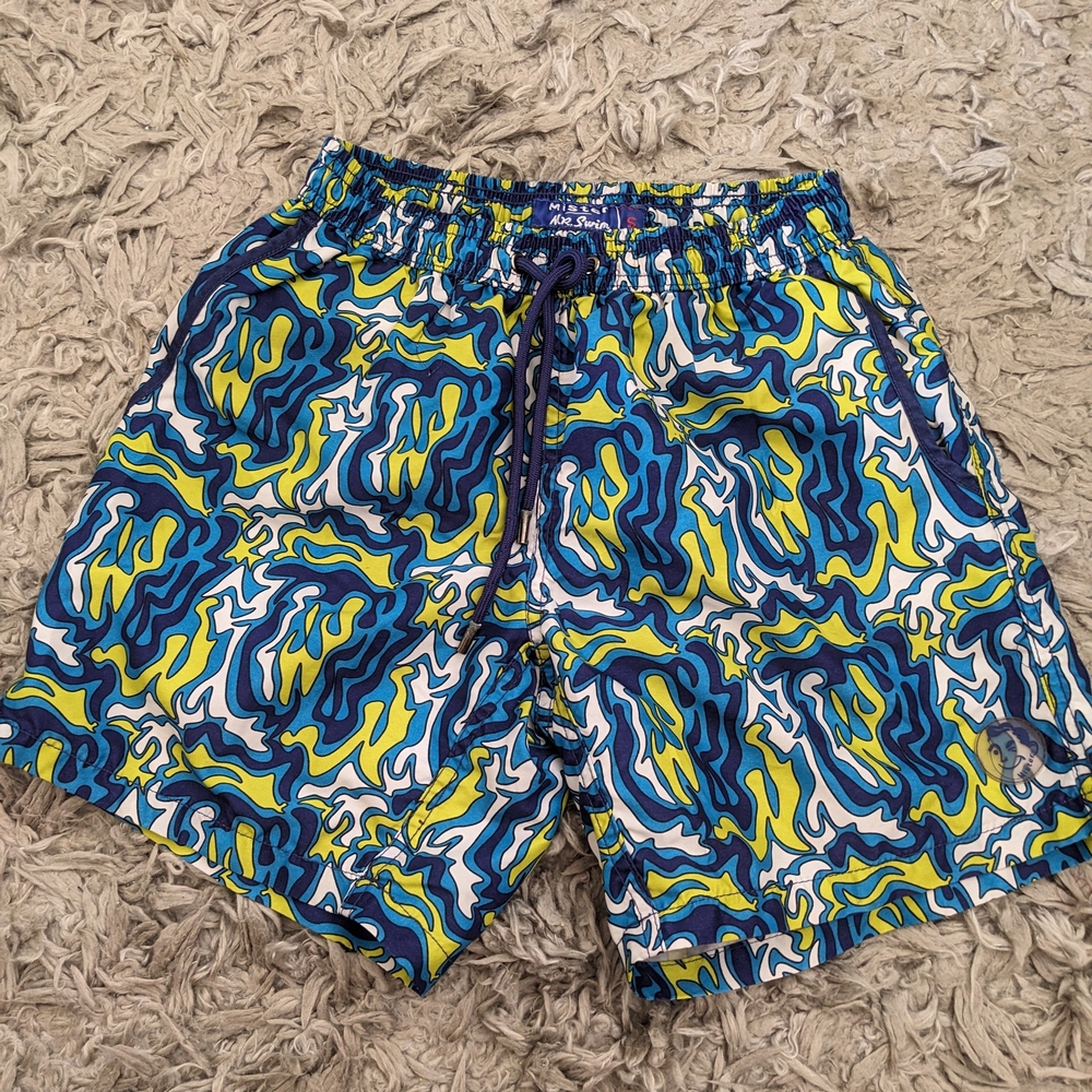 Men's Blue and Green Swim Shorts